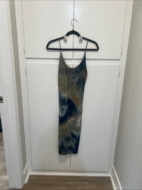 Olive & Navy Tie-Dye Slip Midi Dress
